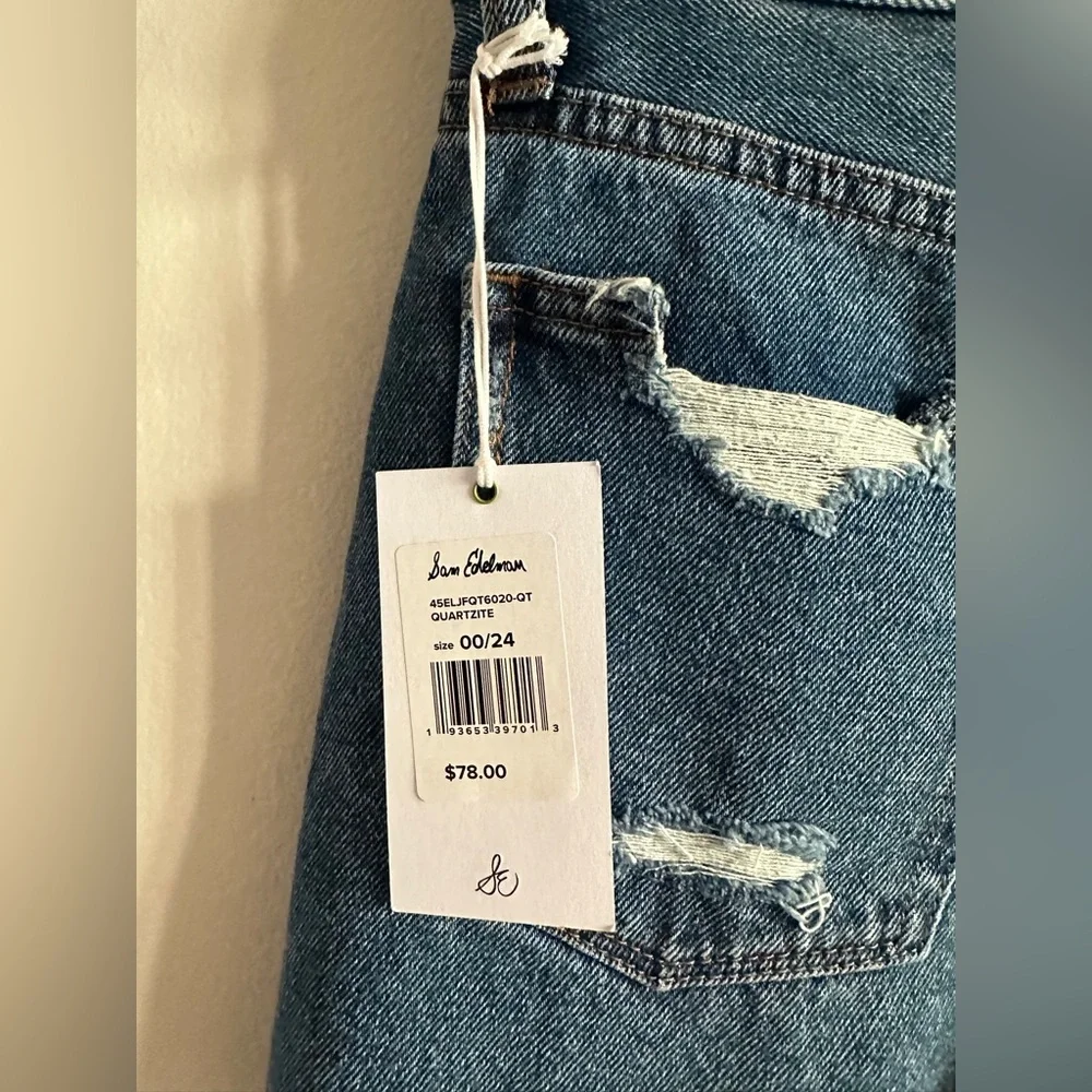 SAM EDELMAN Deep Blue Distressed Jean Shorts SIZE 00/24 Classic Walking Medium - Picture 5 of 9